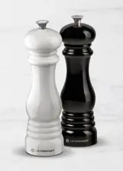LE CREUSET White and Black Salt & Pepper Mill Ceramic Grinder 20cm 8" Tall NEW