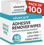 ViveCare Medical Adhesive Remover Wipes for Skin (50 Pack) - No Sting Adhesive Remover Pads - Ostomy & Stoma Adhesive Removal Wipes & Cleaner - Adhesive Barrier