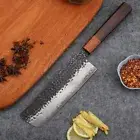 Nakiri Cleaver Kitchen Knife Chef Slicer Vegetable Forged Damascus Steel Wood 7"