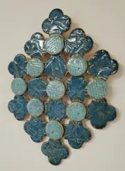 Handmade Ceramic Art Scallop Calm Beach Blue Circle Holiday Wall Hanging Light