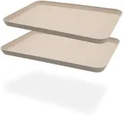 2Pcs Unbreakable Serving Tray Decorative Tray Wheat Straw, Great for Dinner Tray Tea Tray Bed Tray Bar Tray Breakfast Tray Food Tray, (Beige)