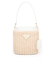 Prada Wicker and Canvas Bucket Bag