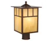 15" Burnished Bronze Steel Outdoor Deck Fence Post Light Honey Opal Glass Shade