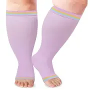 Open Toe Plus Size Compression Socks for Women 3X-Large-4X-Large Light Purple