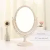 【幸福揚邑】歐式麥稈化妝鏡旋轉放大雙面桌鏡-橢圓米