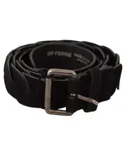 GF Ferre Mens Black Leather Belt with Silver Buckle - Belts -Size 100