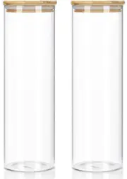 Glass Storage Jars with Bamboo Lid, 1400 ml, Borosilicate Glass, 2PCS
