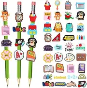 JUNEBRUSHS Pencil Clip Topper, 36Pcs Back to School Pencil Topper Decoration Cute Pencil Charms for School Classroom Students Reward Prizes Gifts