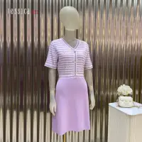 在飛比找momo購物網優惠-【Jessica Red】氣質修身拼接條紋V領短袖針織洋裝（
