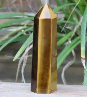 Polished Tiger Eye Crystal Generator Point 93 Grams 90mm Tall 6 Sides