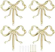 Abizarch Gold Wall Hook, 4 Pcs Coat Hook Bow Knot Hook Hanger for Decor and Hat Towel Clothes Hanging, Multifunctional Brass Hook for Home Use in Bathroom Bedroom Kitchen Living Room