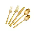 Silverware Set Flatware Set Matte Gold Cutlery Set Heavy Hexagon Handle Stain...