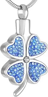 DOTUIARG Urn Necklace for Ashes Stainless Steel Cremation Jewelry Necklace with Green and Blue Crystal
