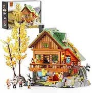 [FUNWHOLE] Mountain-Cabin House Lighting Building-Bricks Set - Friends Mountain House and Treehouse Collection LED Light Building Set 2255 Pcs for Adults and Teen