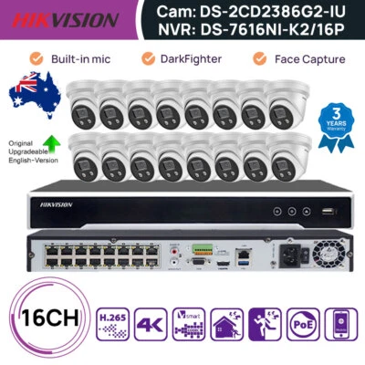 Hikvision 16CH 4K Security CCTV System Kit 8MP 4K IP Camera DarkFight Audio PoE