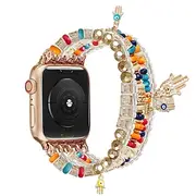 Sport Band Compatible with Apple Watch band 38mm 40mm 41mm 42mm 44mm 45mm 49mm Beaded Adjustable Breathable Beads Strap Replacement Wristband for iwatch Ultra