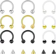 [AVYRING] 16g Septum Rings Nose Rings Surgical Steel Horseshoe Labret Tragus Earring 16 gauge Septum Piercing Jewelry for Women Men Sliver Gold Black 8mm 10mm