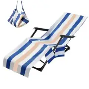 Microfiber Beach Towel,Chaise Lounge Covers Striped Lightweight Navy Blue&khaki