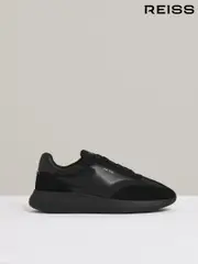 Reiss All Black Emmett Leather Suede Running Trainers (AC4780) | $295