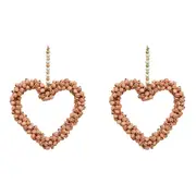2x LVD Metal/Beads Heart Bells Peach Home/Garden Ornament Decor 15x15cm Pink