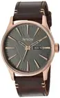 New NIXON a105 2001 Sentry Men's Leather Watch - Rose Gold/Gunmetal/Brown, 42mm