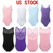 Girls Basic Ballet Leotards Double Straps Criss-cross Back Bodysuit Unitards