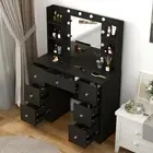 Black Dressing Table Makeup Vanity Set with LED Bulbs Mirror,7 Drawers Organizer