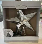 Wondershop Lit Star Christmas Tree Topper Silver Faux Mercury Glass NEW 10 In