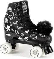 Epic Black LUV High-Top Bright LED Light Up Quad Roller Skates w/ 2 pr of Laces & Pompoms
