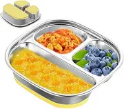 Divided Stainless Steel Kids Plates – Stainless Steel Kids Plates | Unbreakable Toddler Dinnerware | Non-Slip, Dishwasher Safe Feeding Tray for School, Home & Canteen, Durable & Safe