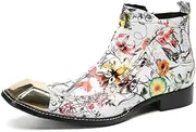 [Generic] Men Ankle Boots Metal Toe Studs Decoration Low Top with Pull Tap Office Holiday Party Show Club for Business Genuine Leather The First Layer of Decorate Men's Leather Shoes