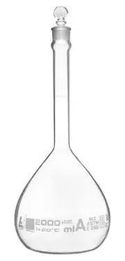 Eisco 2000ml Volumetric Flask with Glass Stopper, Class A - White Graduation