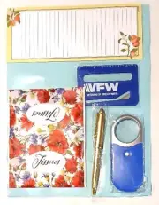 New 5-item VFW Desk Set: Tissues, Pen, Magnifier, Letter Opener, and Notepad