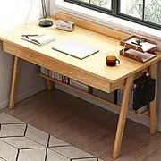 Mid Century Modern Walnut Writing Desk with Storage Shelves and 2 Drawers for Home Office (39" Oak)