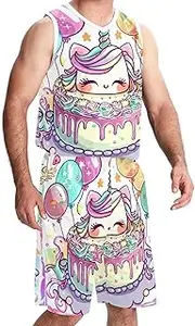 [KQNZT] Basketball Jersey and Shorts, Basketball Jersey for Women, Athletic Shirts for Team Scrimmage, Unicorn Cartoon Cake Lovely Kawaii