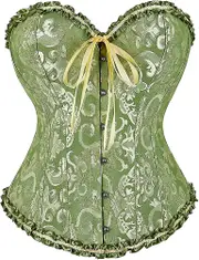 Szivyshi Women's Overbust Sweetheart Lace Up Plastic Bones Corset Bustier Top Green M