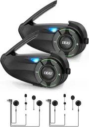 EJEAS Q8 2PC Motorcycle Bluetooth Headset, Upgraded Mesh 3.0 Intercom System ...