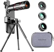 Enzemit 4 in 1 Phone Camera Lens Kit for iPhone Android, 28X Telephoto Lens, 0.6X Wide-Angle Lens, 20X Macro Zoom Lens, 198° Fisheye Lens for iPhone Samsung Android and Most Smartphones