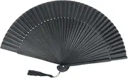 GRIRIW Elegant Black Bamboo Folding Fan Handheld Chinese Style Fan with Fabric Includes Pp Bag for Gentlemen Festivals Dance Decorations
