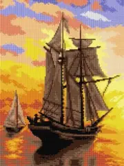 Printed Canvas Tapestry Embroidery Orchidea "A Sunset Calm in the Bay" 2849