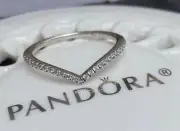 Authentic Pandora Sparkling Wishbone Ring #196316CZ
