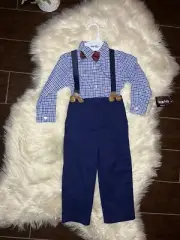 Happy Fella plaid button down suspenders pant set sz 4