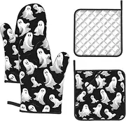 4 pcs Oven Mitts and Pot Holders Set 500°F Heat Resistant Oven Gloves and Hot Pads Kitchen Mittens Halloween Goth Cooking Gloves Potholders for Baking Grilling