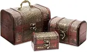 [Juvale] 3 Piece Wooden Treasure Box - Keepsake Box - Treasure Chest with Flower Motif for Jewelry