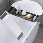 Expandable Bath Caddy Wine Glass Holder Tray Over Bathtub Rack Support