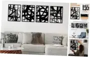 4 Pcs Metal Abstract Wall Art, Black Single Line Home Decor, Minimalist 3D