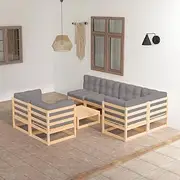 Patio Sets 8 Piece Garden Lounge Set with Cushions Solid Pinewood