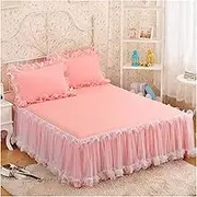 Bed Valance Skirt, Elegant Ruffle Lace Bed Skirt Wrap Double/Single Bedding Valance Bed Cover Skirt 180 * 200CM Bed Sheet Deep Soft Mattress Cover Bedspread Protector Ruffle King Size Bed Wrap Non-Sl