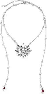 [KieTeiiK] Necklaces for Women, Female Niche Crystal Red Water Drop Long Sun Collarbone Chain Retro Metal Necklace Trend Tassels Temperament Jewelry
