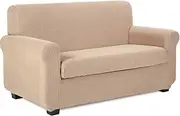 TIANSHU Sofa Throws 2 Seater Spandex Sofa Cover 2 Pieces Stretch Couch Cover Elastic Non-Slip Stretch Cover Soft Jacquard Fabric Sofa Throws (2 Seater, Sand)
